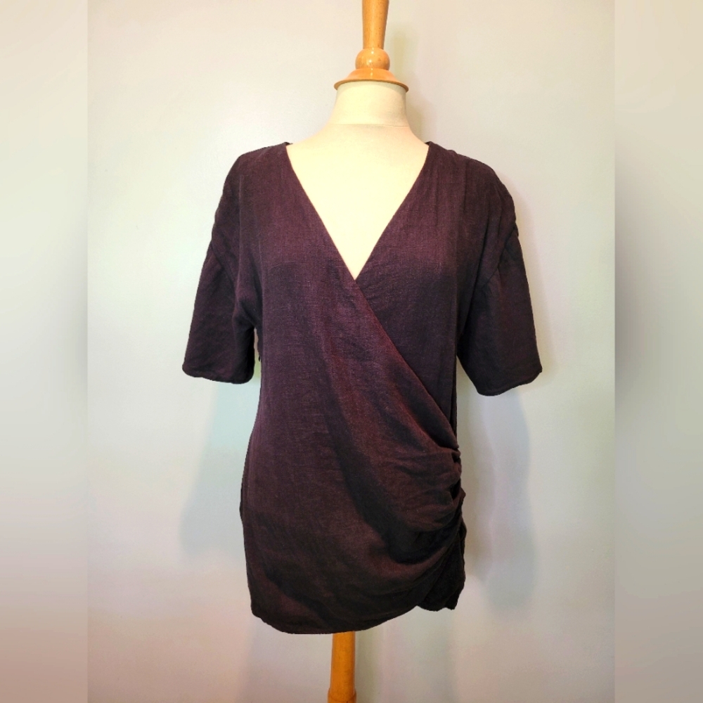 Lovers + Friends Thaylise Linen Black Surplice V Neck Mini Dress SZ S